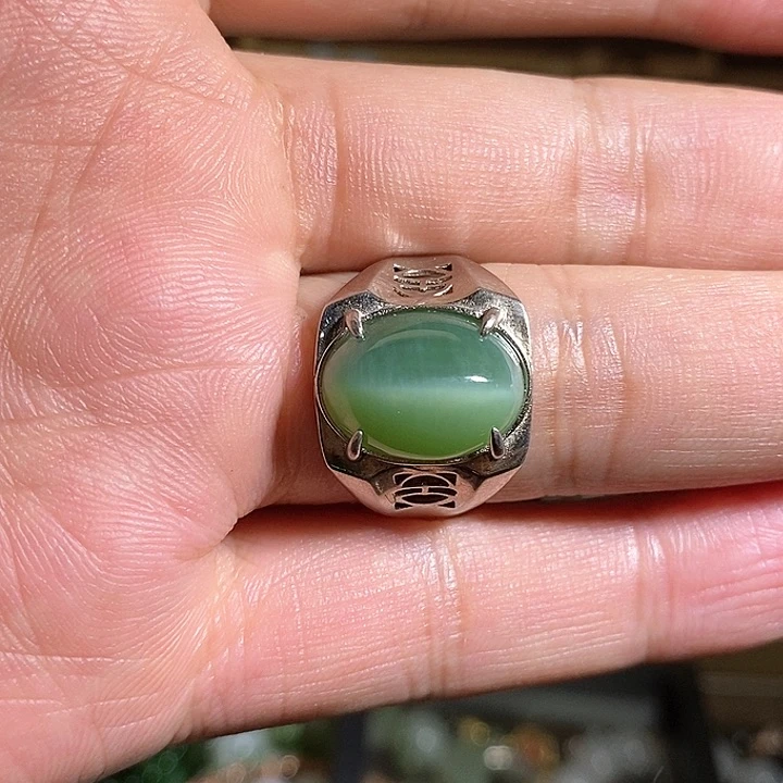 【闪购商品】银S925镶嵌戒指和田玉（碧玉）发