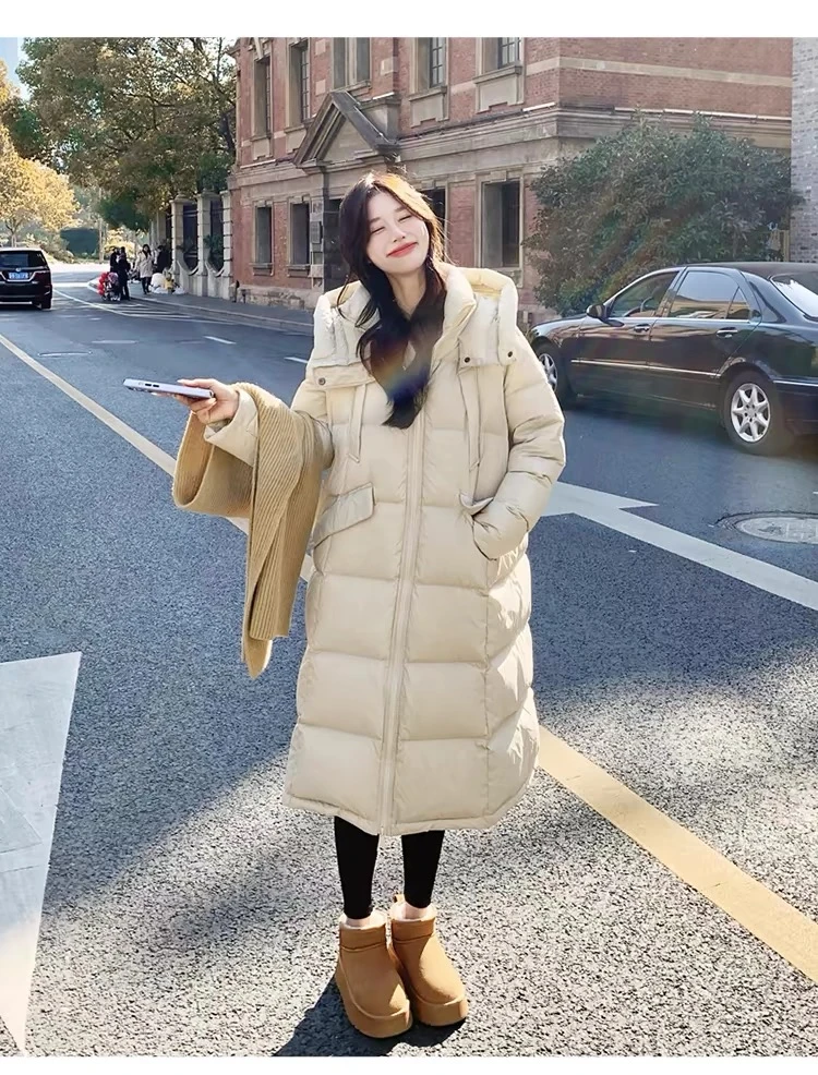 新款加厚长款宽松休闲简约白鹅绒羽绒服