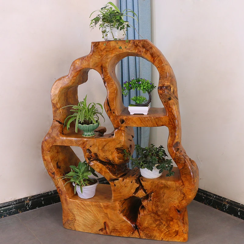 根雕花架实木自然树根香樟木原木天然随形客厅树桩摆件MH11151