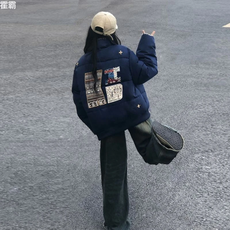 高端轻奢年美式女冬季包衣复古刺绣立领国潮服加厚新款外套面宽女