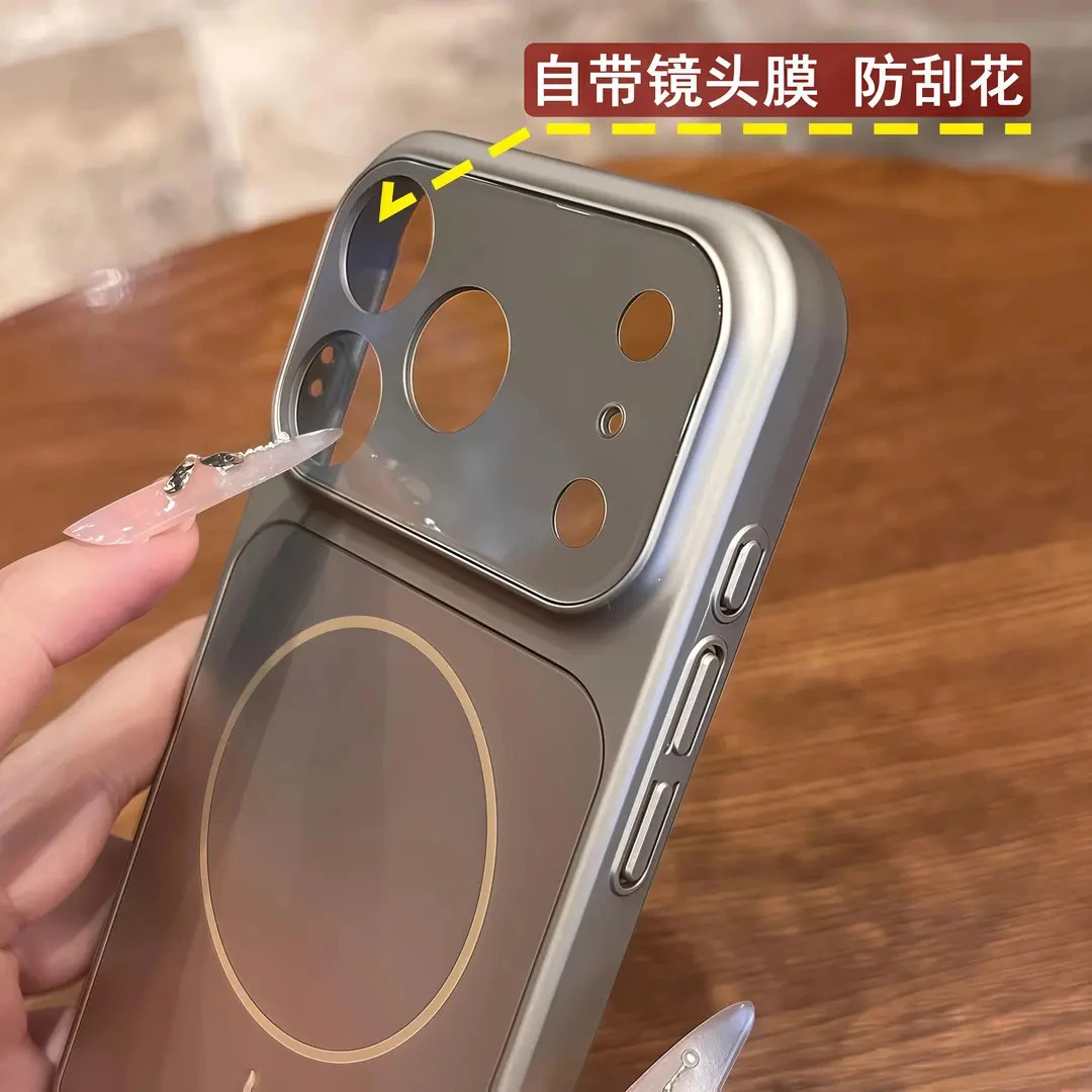 全包玻璃大视窗适用苹果17promax手机壳iPhone16超薄磨砂15防摔