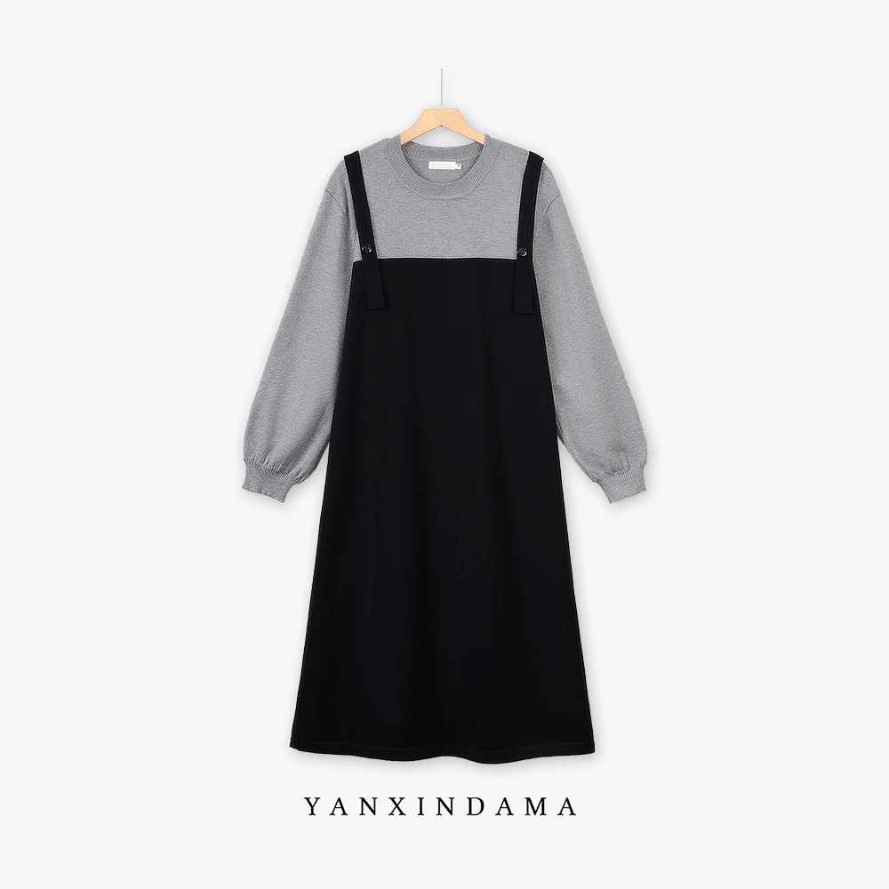 大码女装300斤胖MM时尚休闲宽松圆领中长款毛衣连衣裙8029