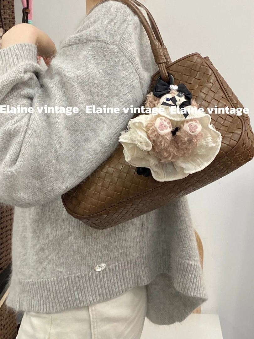 95新 BOTTEGA VENETA/葆蝶家 棕色菜篮子手提包(28cm)