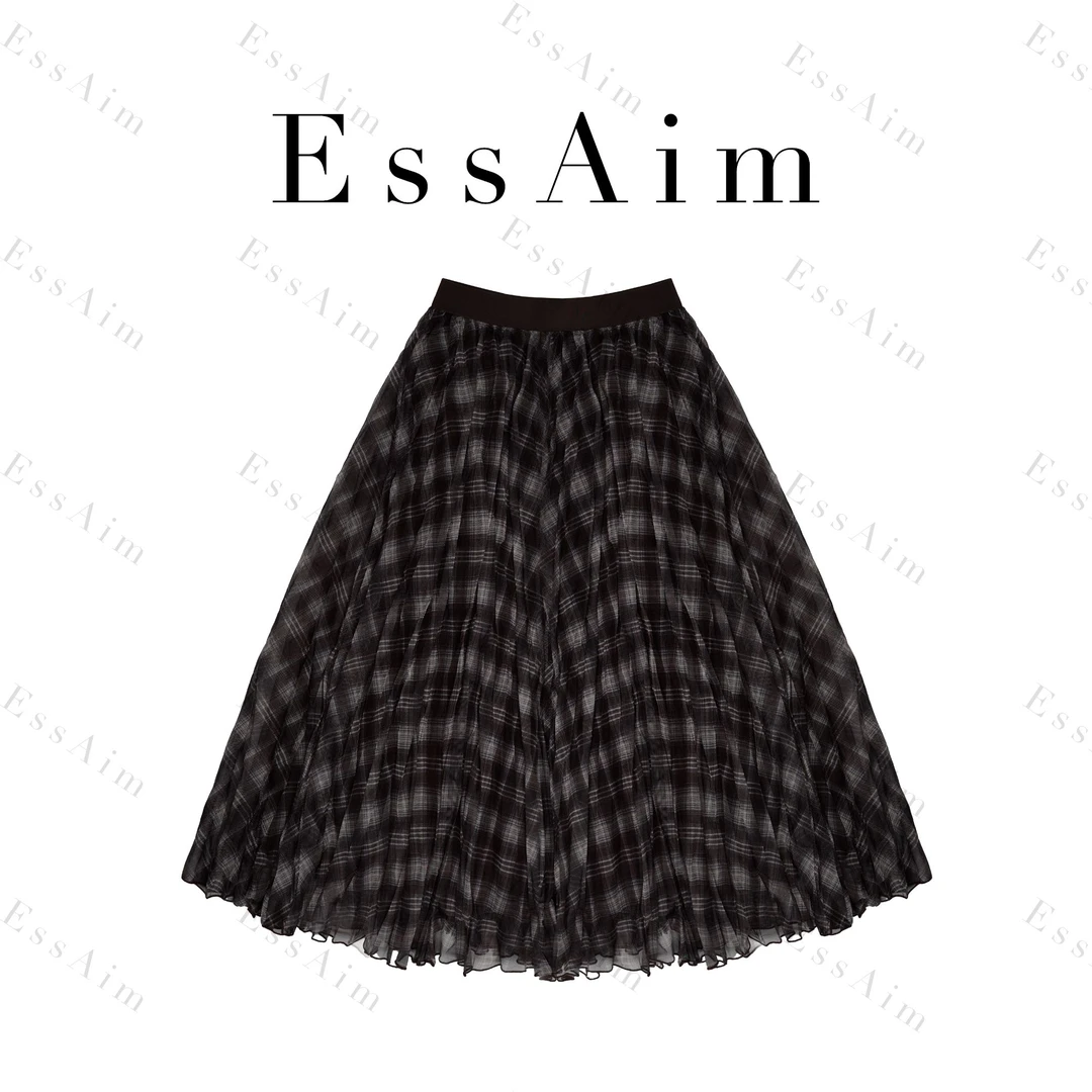 EssAim-0011 中腰格子极简风高弹力高腰半身裙半裙轻奢裙子