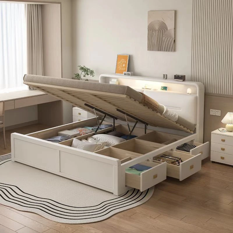 白色全实木小户型家用抽屉高箱储物主卧双人床网红1.5米双人床