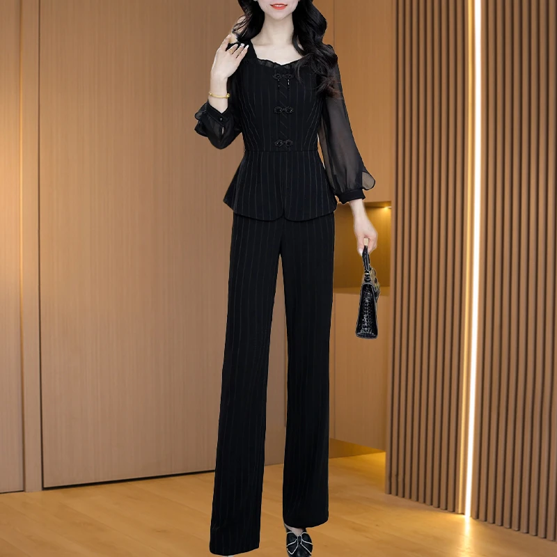 爆款收腰气质条纹两件套女春夏季小个子妈妈显瘦修身洋气时尚显感