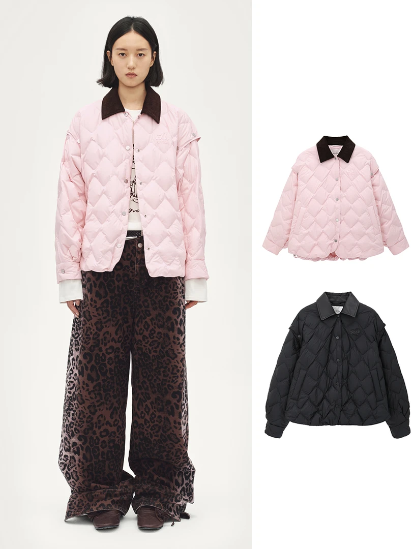【现货】AVVENN2025冬季新品衬衫羽绒服轻薄粉菱格宽松AL90502817