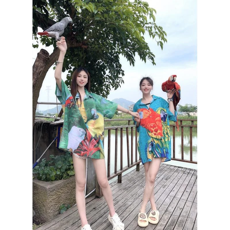 紫蓝鹦鹉定制款夏威夷衬衫