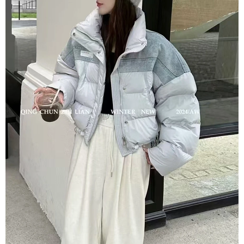 设计感拼接牛仔外套2024年秋冬季新款时尚洋气保暖外套 24675