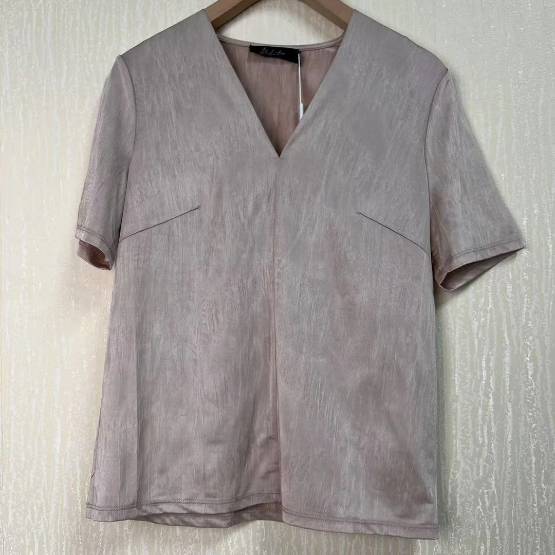 25ss夏季新款V领亲肤透气短袖衬衫【H2Y642K11S】