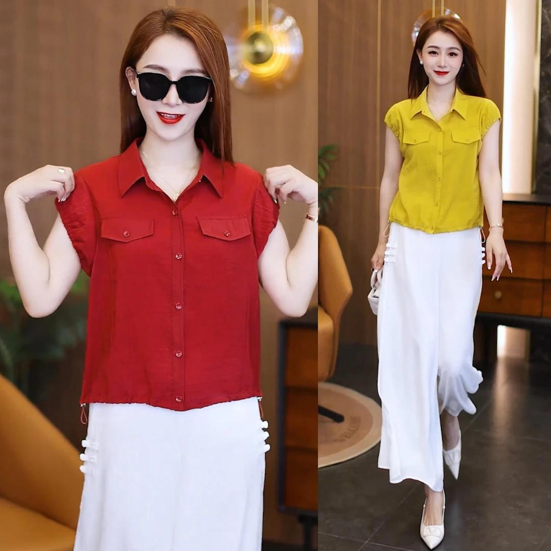 洋气短袖衬衫女2025韩版夏季新款洋气遮肚子小衫别致宽松显瘦上衣