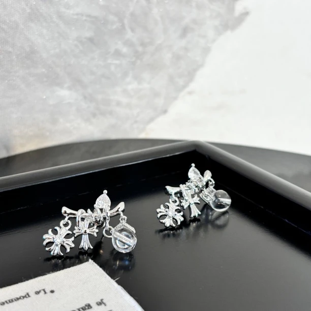 铜合金合成锆石耳饰 十字爱心方锆耳环EH3216