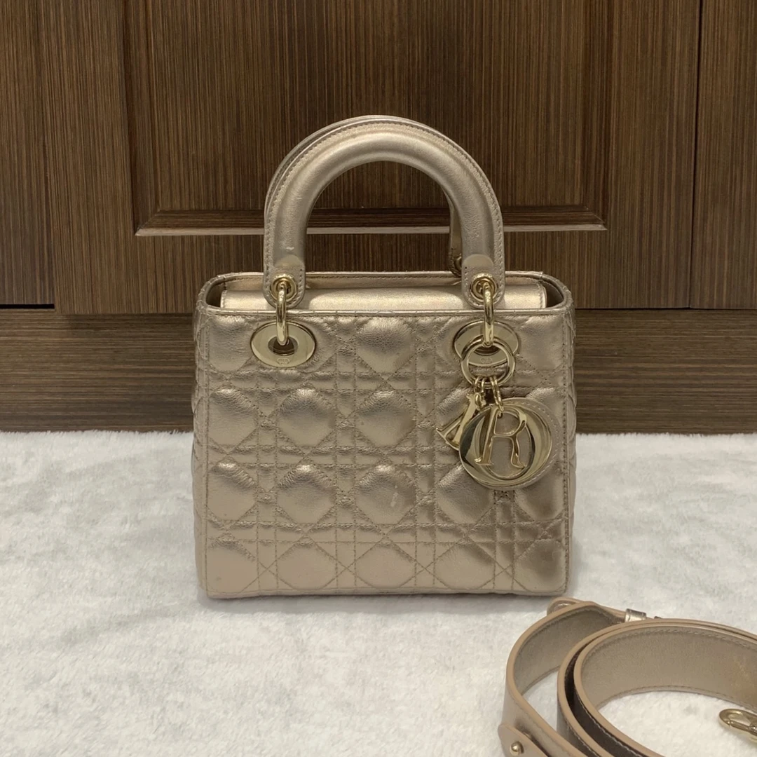 95新 DIOR/迪奥 香槟金色四格戴妃/二奢