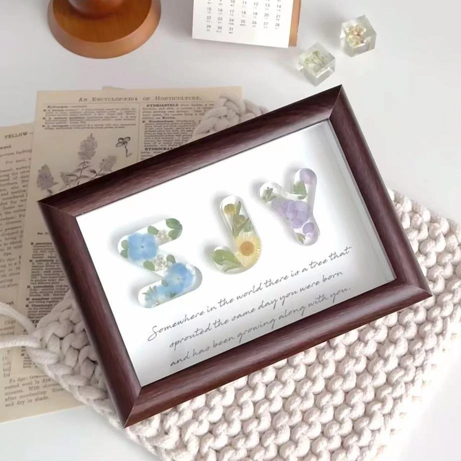 diy七夕情人节手工滴胶干花字母相框摆件送礼物办公室床头装饰LW