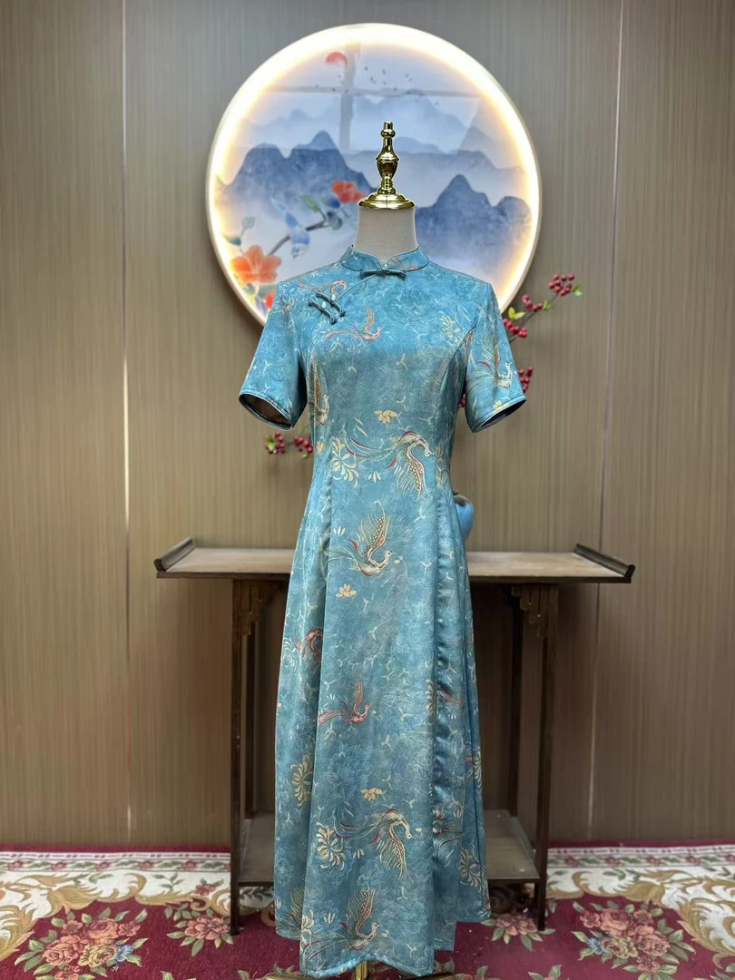 凤舞九天 日常气质文艺国风优雅长款改良奥黛旗袍