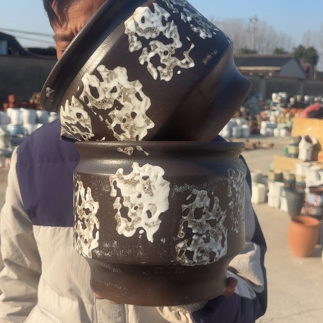 紫砂花盆侘寂风两个口径21*19