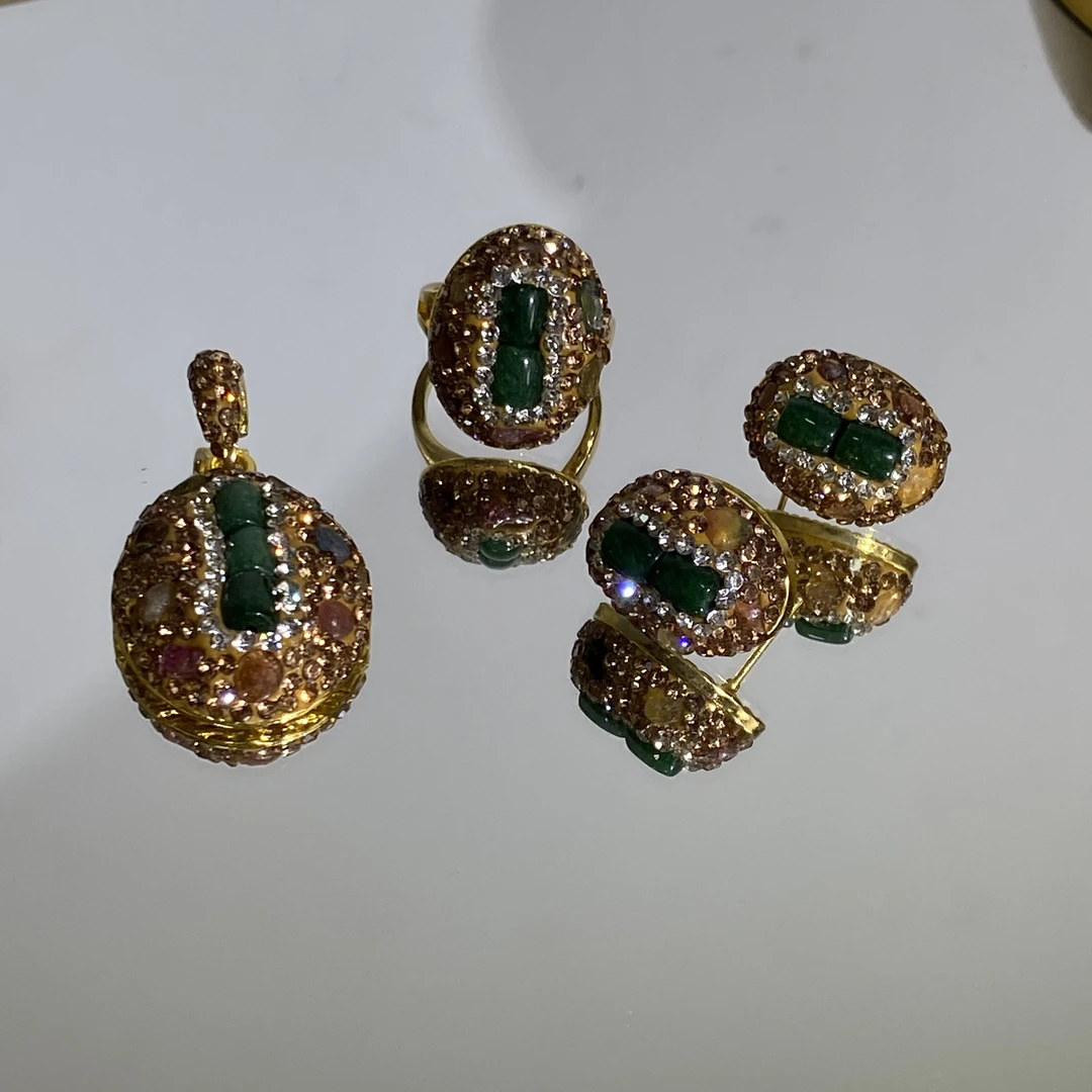 铜合金合成锆石戒指 TTSD 绿色设计款买戒指送吊坠耳环 2805