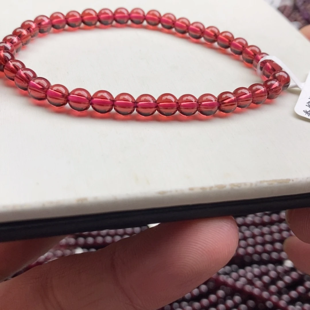 石榴石未镶嵌手链5mm毕业级稀有香槟粉色