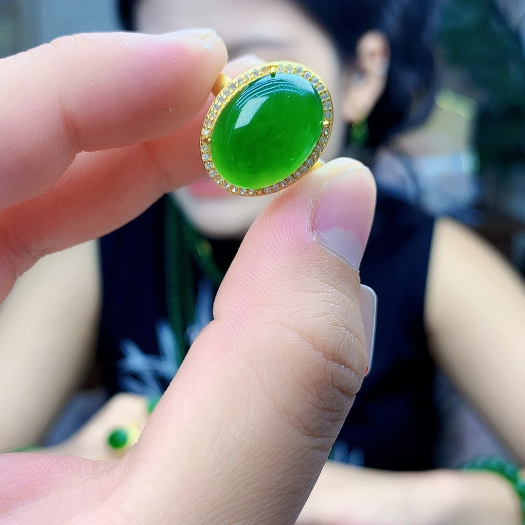 和田玉（碧玉）银S925镶嵌吊坠(不含链)戒指