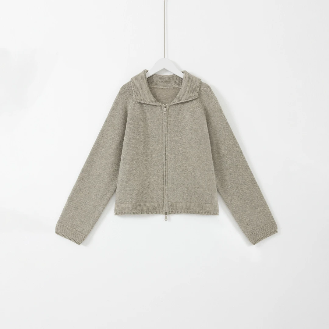 几里与麻 复古双拉链翻领针织开衫 衣长53胸围104 2112045