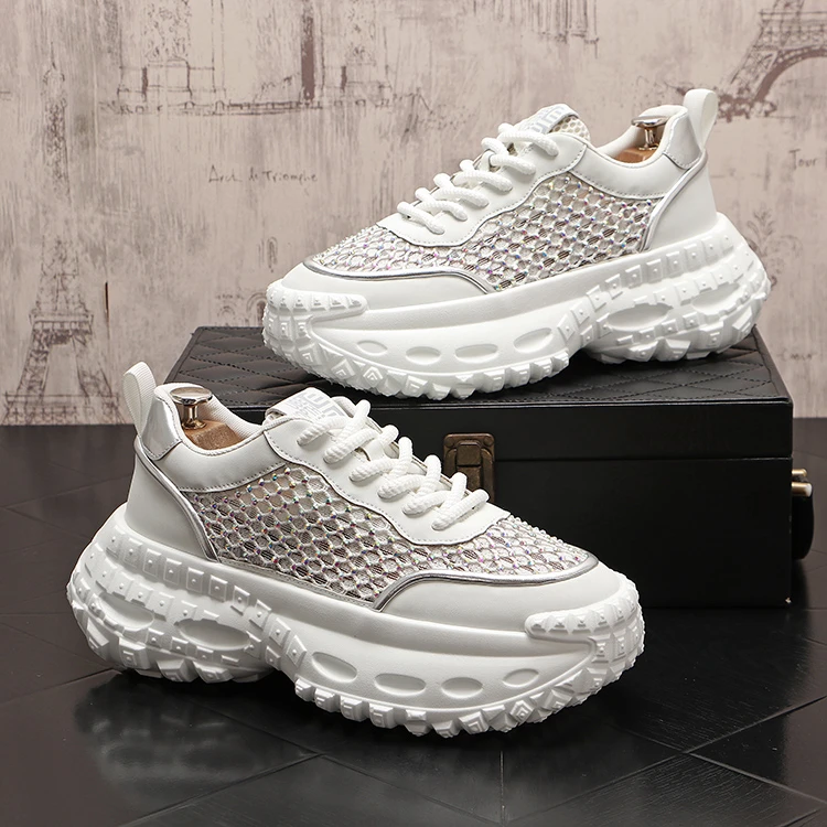 okkdey老爹鞋男款厚底网面鞋镂空秋季透气男士潮流休闲鞋水钻男鞋