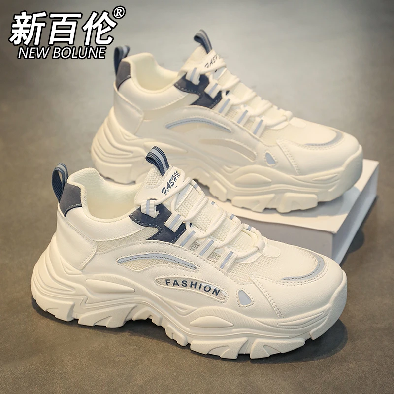 新百伦老爹鞋子男2025新款夏季网面男款透气增高休闲白色运动鞋