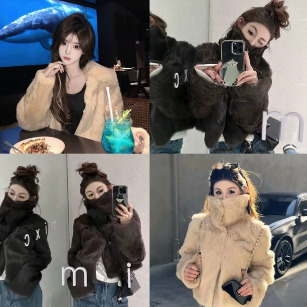 短款"千金兔"奢贵分区定染兔毛中古真皮皮毛一体皮草外套