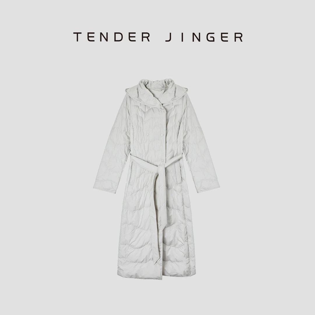 Tender Jinger｜保暖中长款气质鹅绒连帽羽绒服T54HDD50104