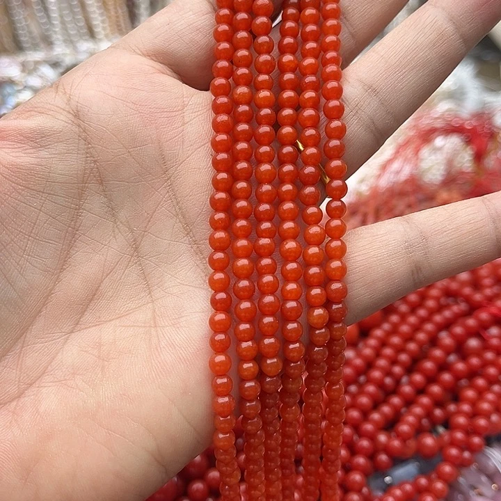 玛瑙/玉髓未镶嵌珠宝半成品一条4mm左右南红