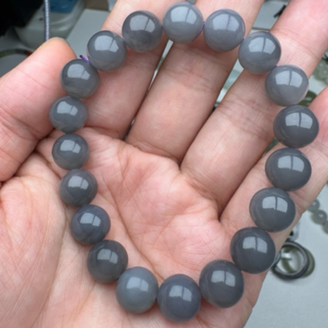 天然和田玉烟紫手串卡10mm