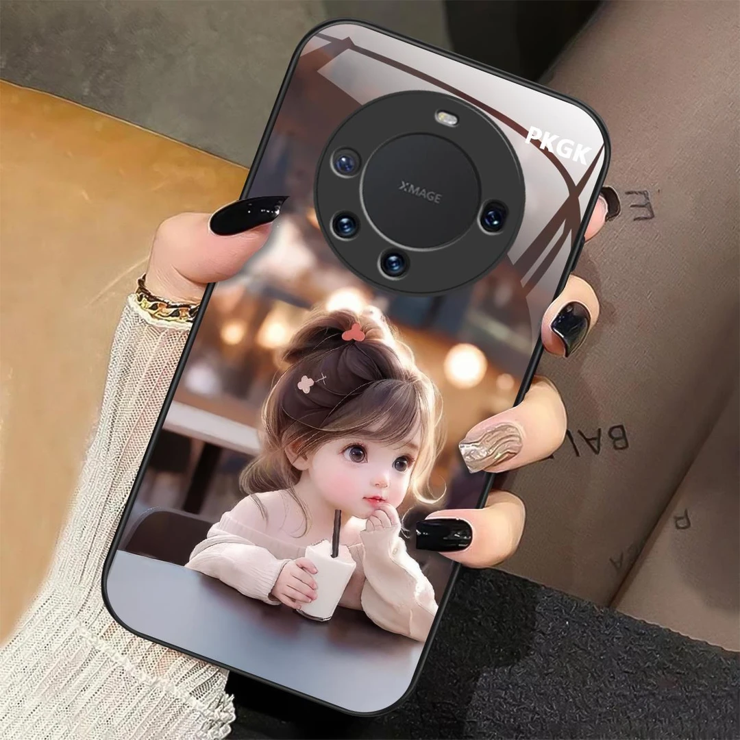 适用【华为Mate60 Pro】喝茶女孩液态玻璃手机壳 防摔刮 网红时尚