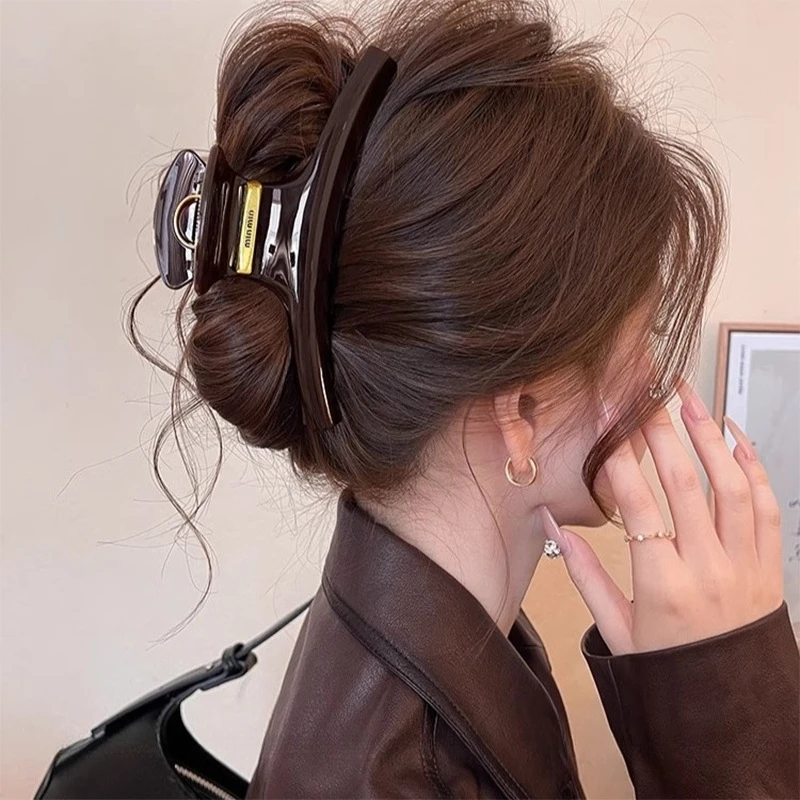 2025新款高级感弧形金标抓夹女高端大号鲨鱼夹后脑勺盘发夹子头饰