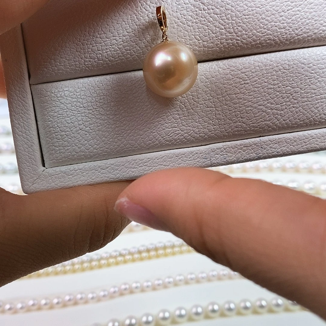 18K金镶嵌吊坠(不含链)海水珍珠13-14南洋金珠吊坠（干枯玫瑰）