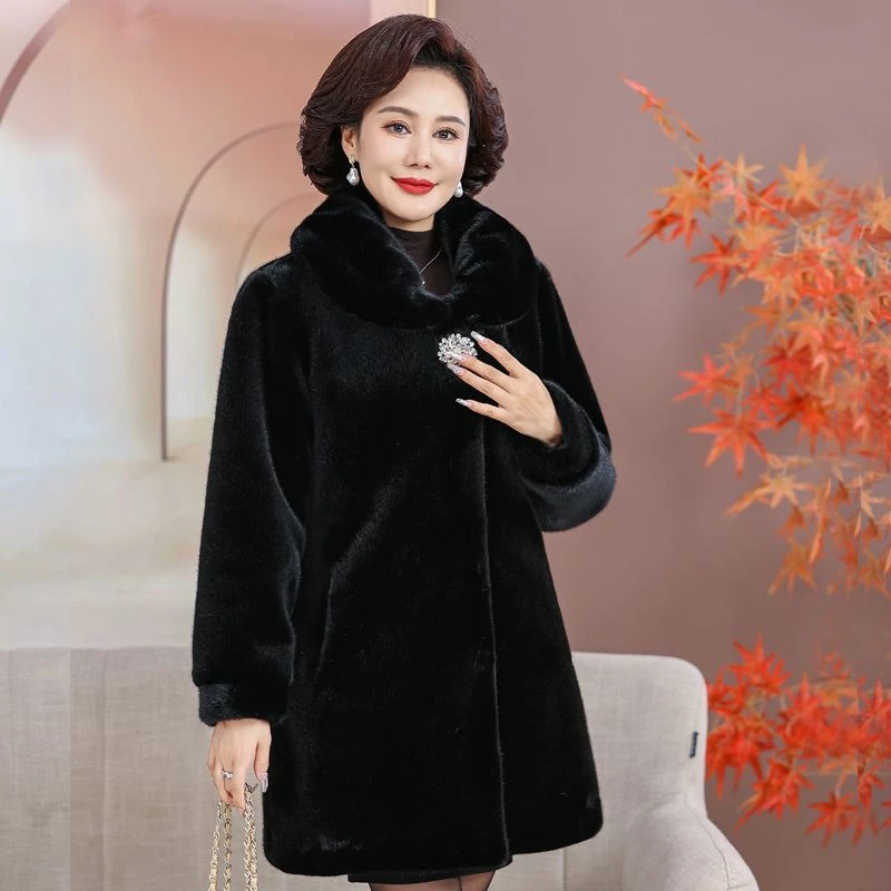 人造皮草 冬季皮草女2024新款中老年妈妈水貂绒外套加厚保暖高档