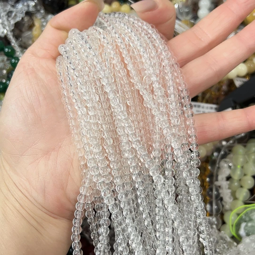 玛瑙/玉髓未镶嵌珠宝半成品，卡4压电白水隔珠2条