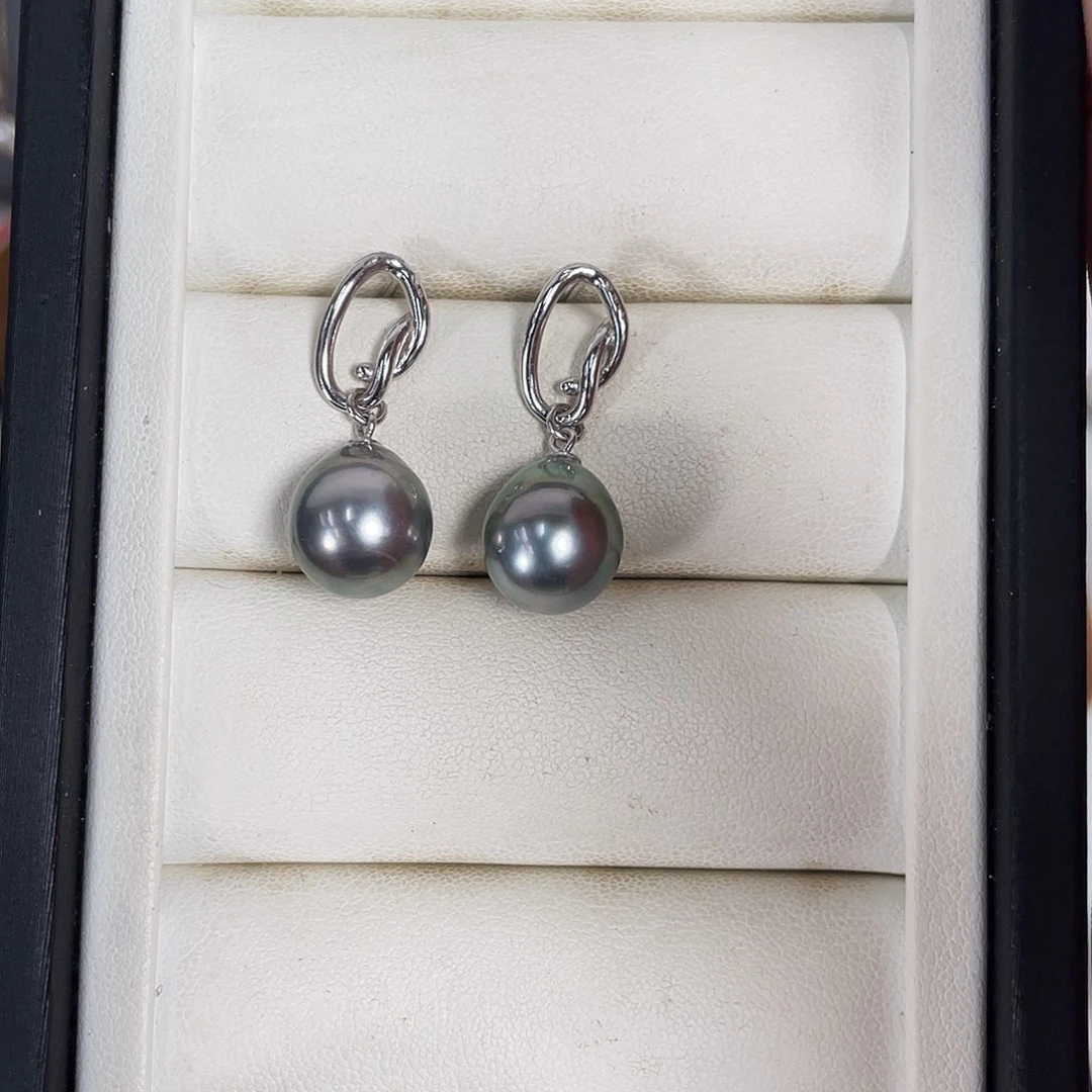 银S925镶嵌海水珍珠耳饰