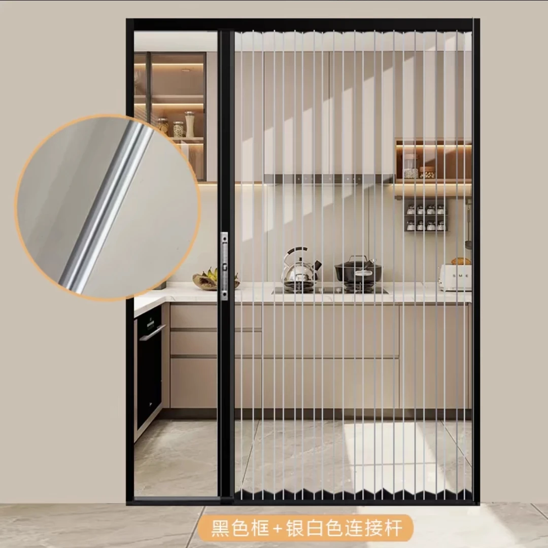 透明水晶板厨房通燃气卫生间折叠推拉隐形隔断伸缩简易移门