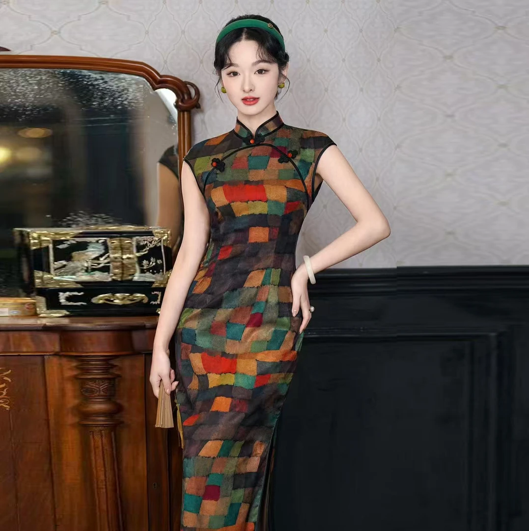 【迷彩】2025年轻时尚网红款复古格子新中式旗袍优雅显瘦日常走秀穿