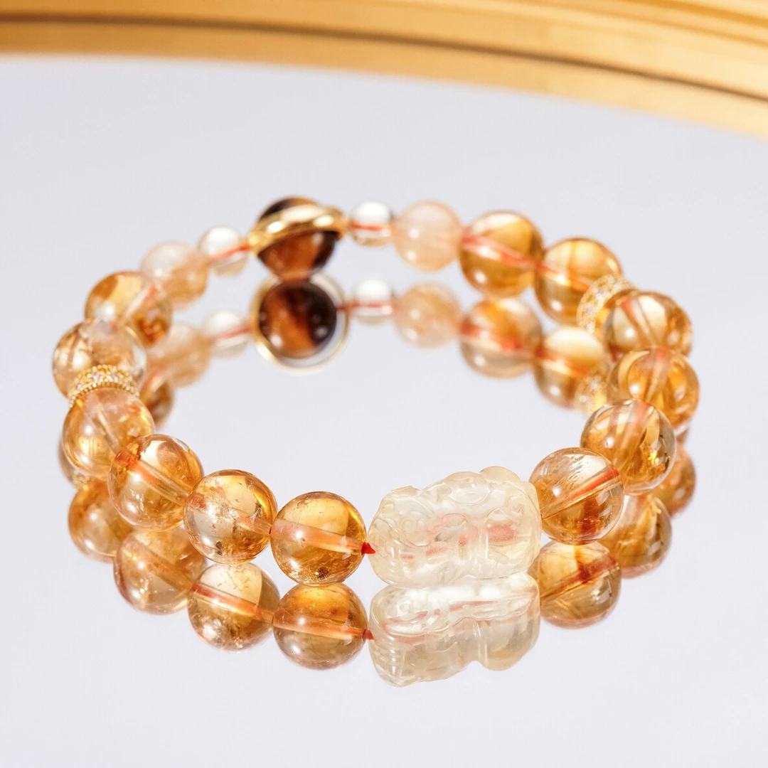 【吸金兽】巴西黄塔晶+柠檬晶貔貅+虎眼石+金发晶