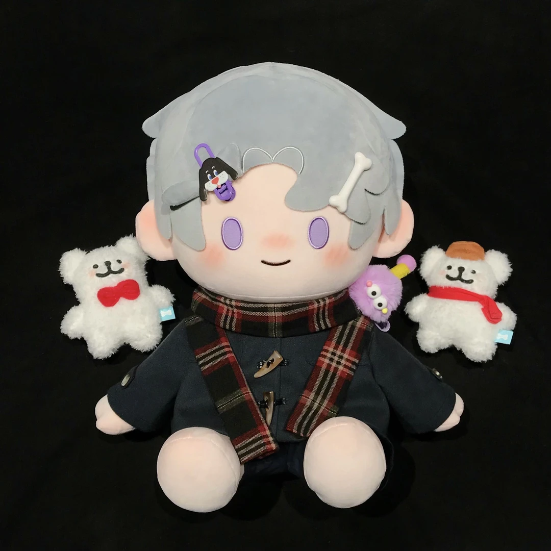 伦敦日记 40cm坐姿棉花娃娃衣毛呢大衣