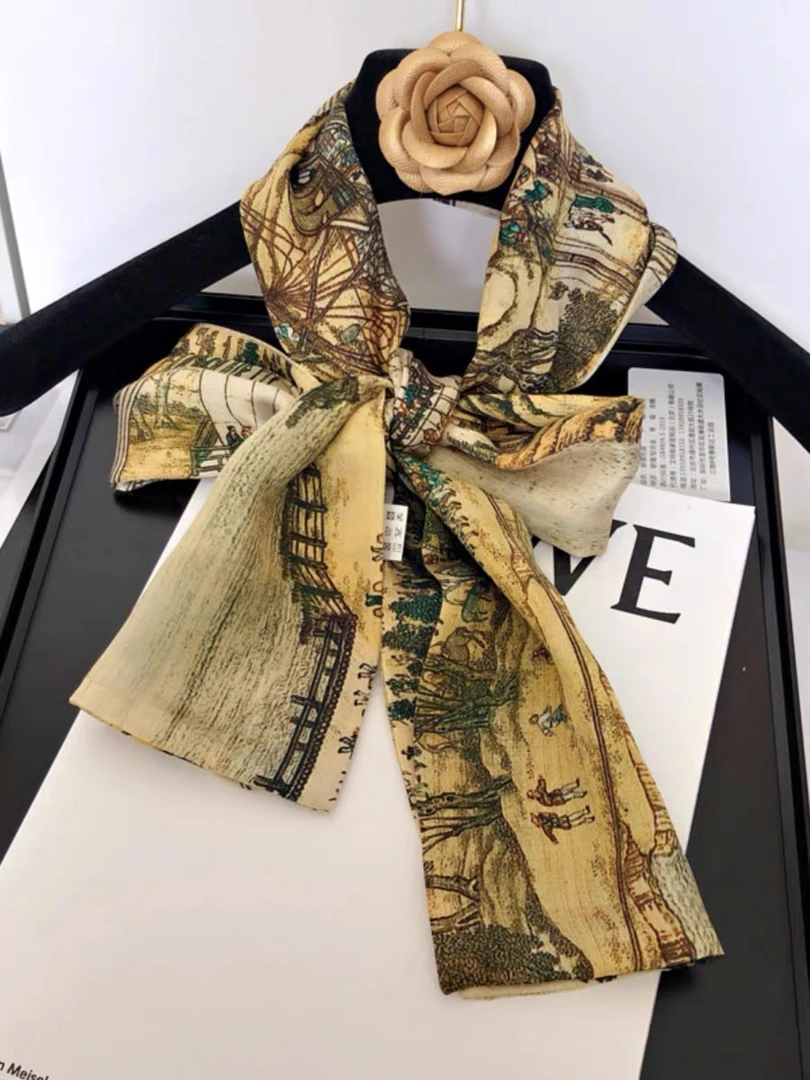 清明上河图 仿真丝长条丝巾 145x17cm