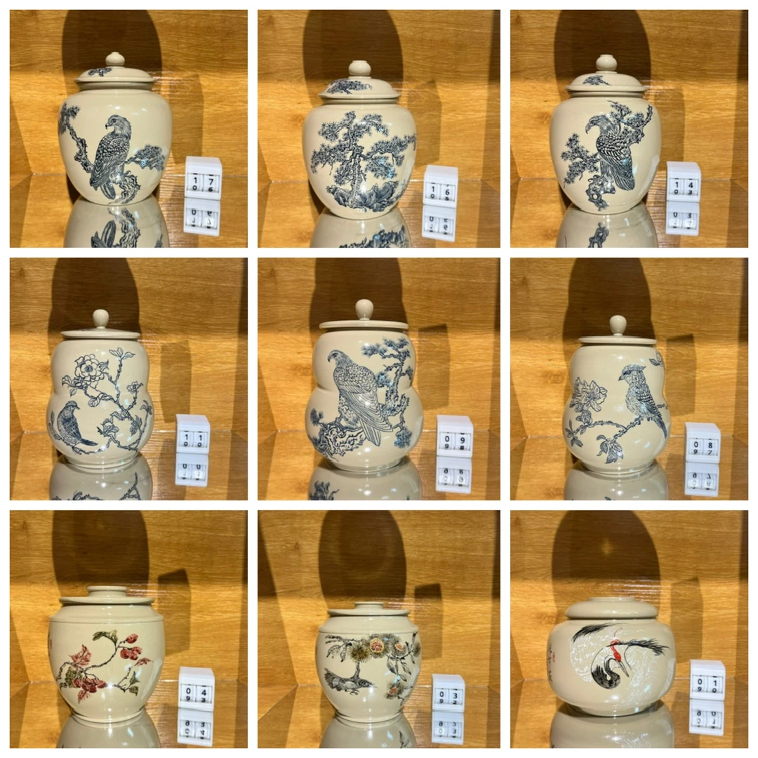 王宇纯手工泥绘密如悬浮白泥茶罐=高度约11～21cm