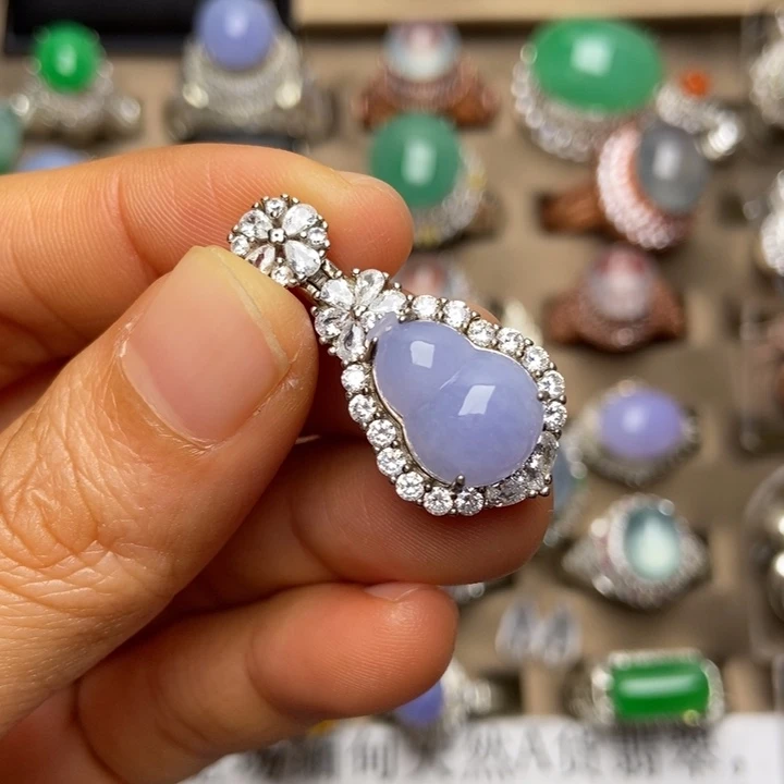 翡翠合金戒指翡翠糯种紫葫芦吊坠