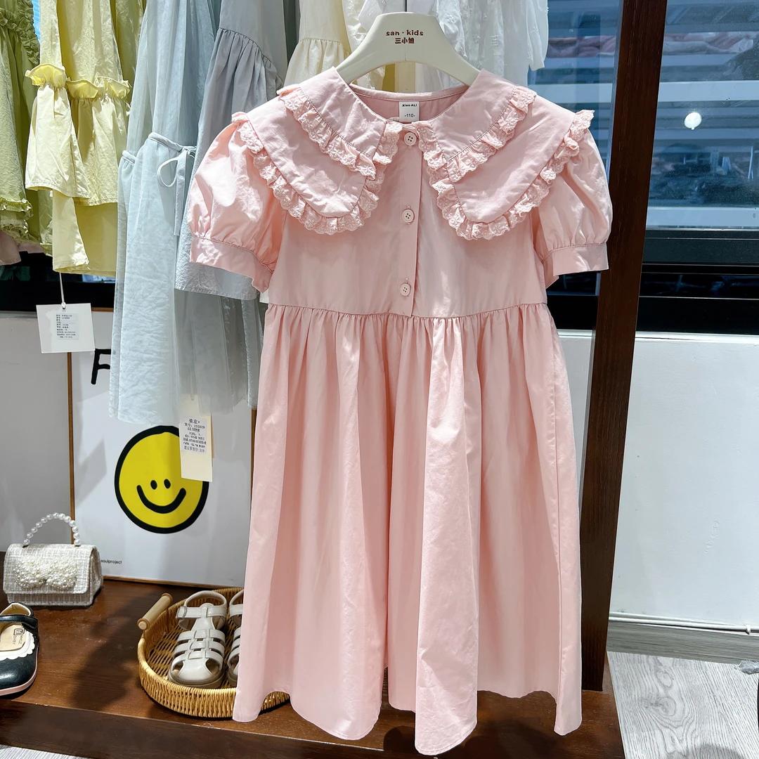 【棉布连衣裙】2594（粉色）连衣裙 女童韩版 蕾丝花边娃娃领 连衣裙