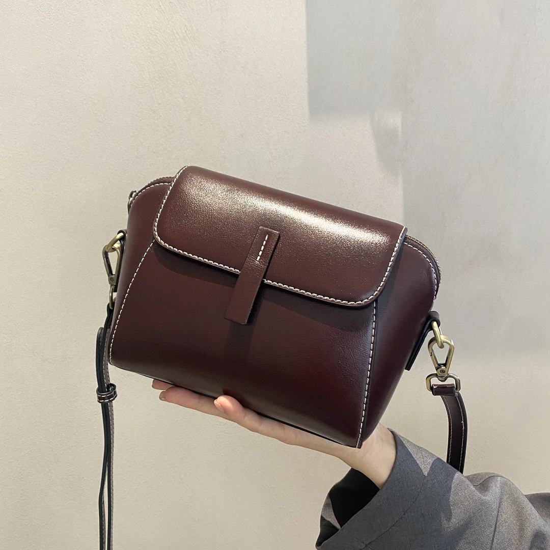 真皮斜挎女包油蜡牛皮包包时尚百搭单肩包简约复古精致大容量3337