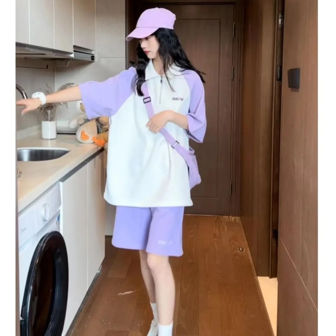 网红少女休闲运动服套装女夏季学生宽松衫短袖短裤减龄两件套