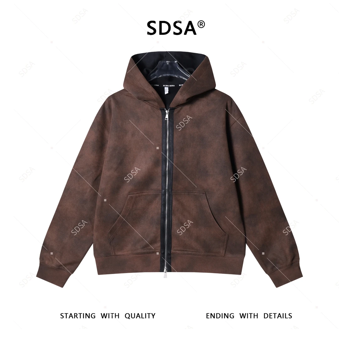 SDSA男士秋冬新款轻奢痞帅男装韩版撞色拉链连帽卫衣百搭时尚外套