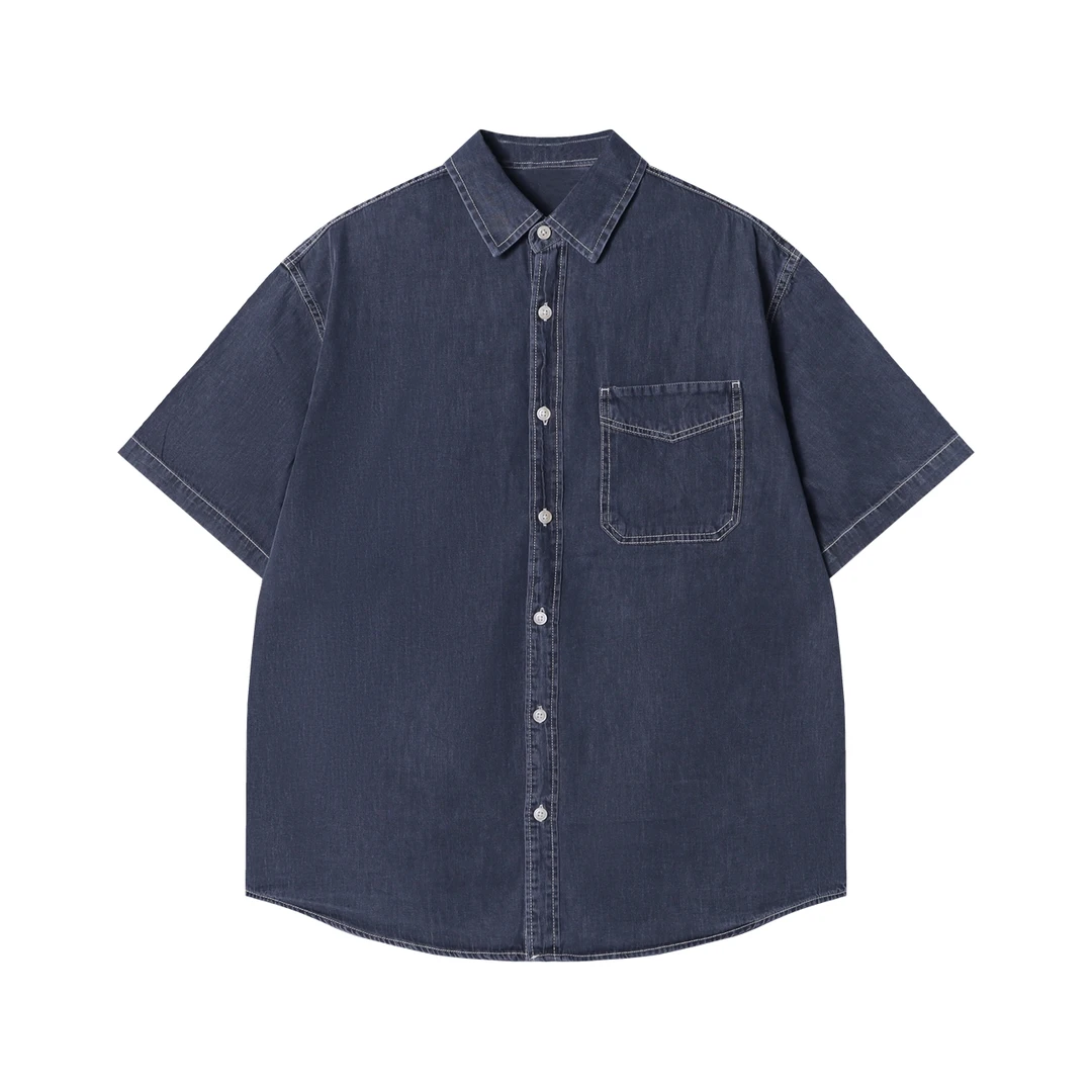 夏季高级感新款港风痞帅翻领短袖衬衫时尚休闲复古宽松衬衣