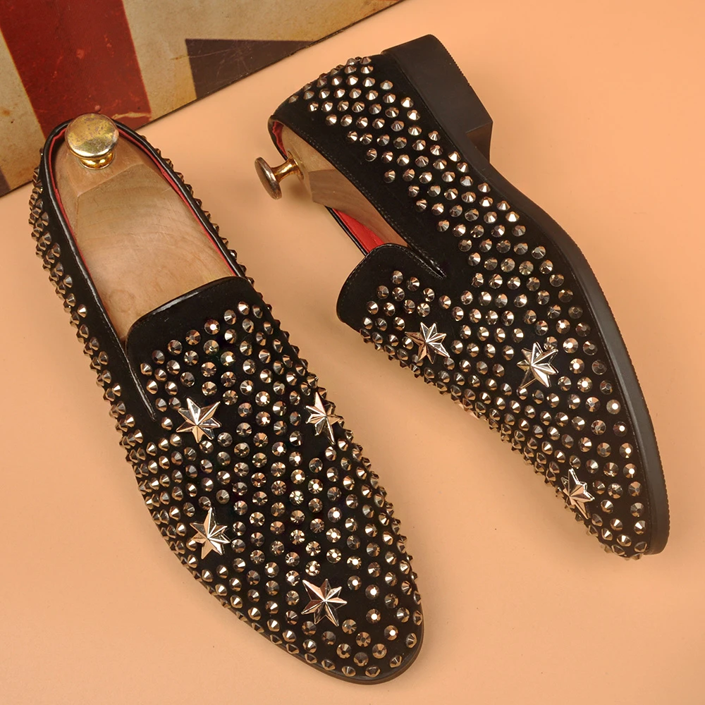 男士新款休闲皮鞋尖头水钻韩版豆豆鞋乐福鞋时尚潮流懒人鞋内增高