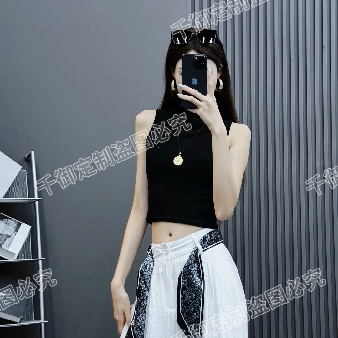 螺纹坎肩吊带背心女内搭短款外穿半高领无袖t恤紧身打底上衣868